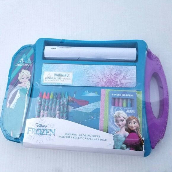 Disney Other - Disney Frozen Portable Rolling Paper Art Desk Coloring Sheet Crayons Markers NEW